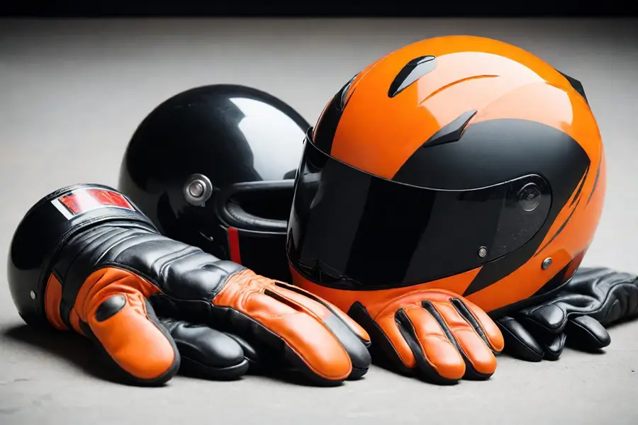 motorcycle racing helmet and gloves